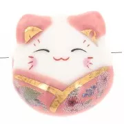 Perla gato de la suerte - amuleto de la suerte - cerámica 14 mm Rosa x1