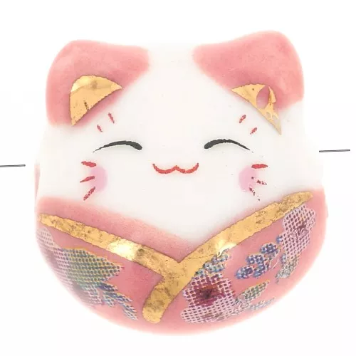 Perla gato de la suerte - amuleto de la suerte - cerámica 14 mm Rosa x1