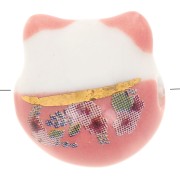 Perla gato de la suerte - amuleto de la suerte - cerámica 14 mm Rosa x1