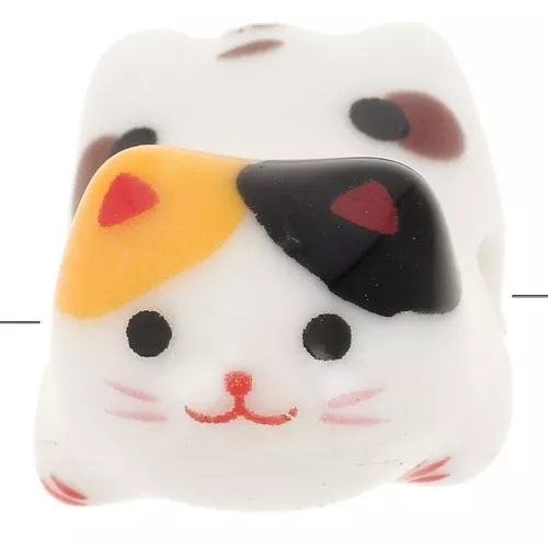 Perla gato cerámica 11x16 mm Blanco - Amarillo - Marrón x1