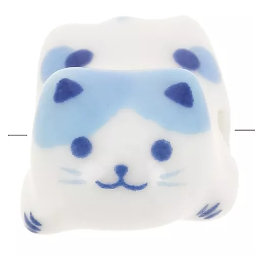 Perla gato cerámica 11x16 mm Blanco - Azul x1