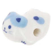 Perla gato cerámica 11x16 mm Blanco - Azul x1