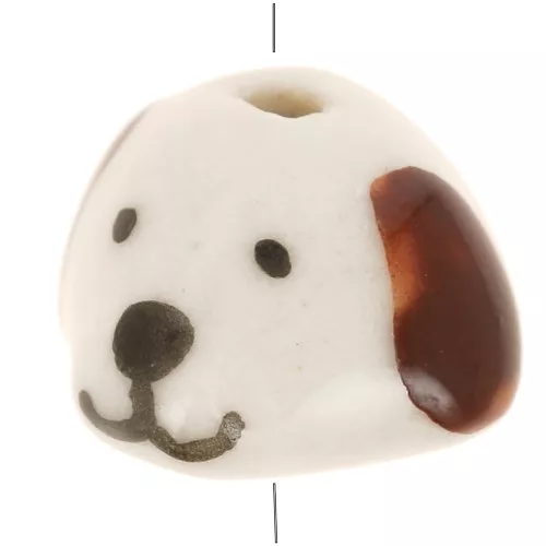Cuenta de cerámica cabeza de perro 10x14 mm Blanco - Marrón x1