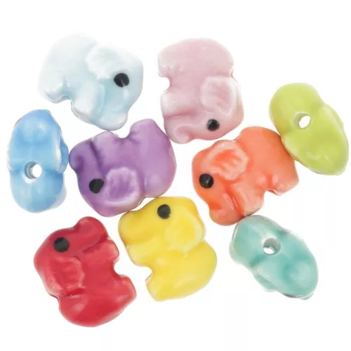 Cuentas de cerámica elefante 11x14 mm - Multicolor x10
