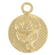 Dije redondo de 8 mm - motivo flor rosa - Gold filled (oro laminado) x1