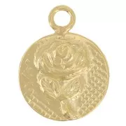 Dije redondo de 8 mm - motivo flor rosa - Gold filled (oro laminado) x1