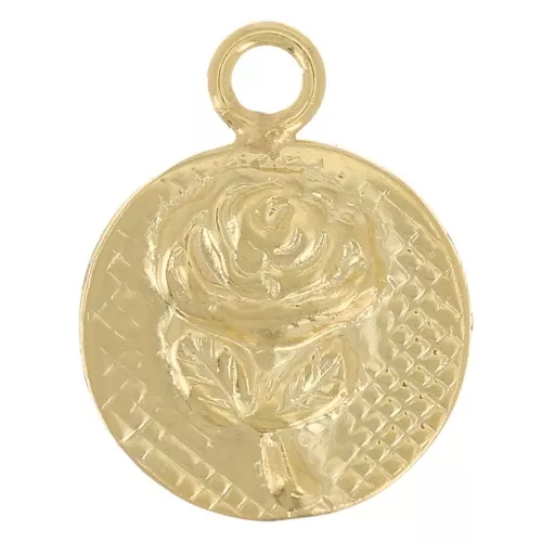 Dije redondo de 8 mm - motivo flor rosa - Gold filled (oro laminado) x1