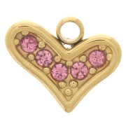 Colgante corazón 6,5x8 mm óxidos de circonio acero inoxidable 304L - Dorado - Rosa x1
