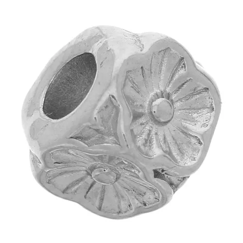 Cuenta cubo motivo flor 5,5 mm - acero inoxidable 316L x1