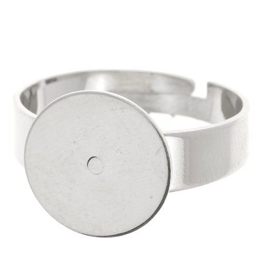 Anillo ajustable para cabujón redondo base plana 12 mm - Plateado x1