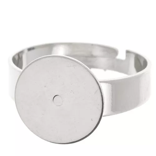 Anillo ajustable para cabujón redondo base plana 12 mm - Plateado x1