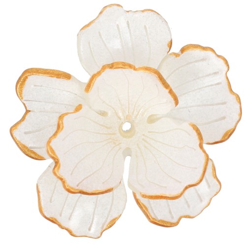 Colgante flor 29 mm doble pétalo con borde acrílico dorado - Blanco x1