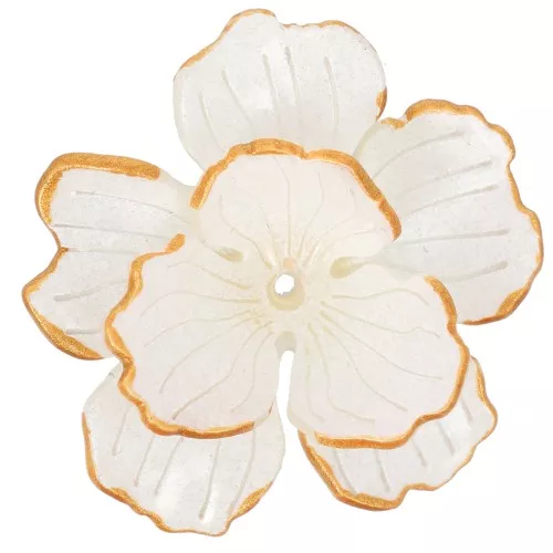 Colgante flor 29 mm doble pétalo con borde acrílico dorado - Blanco x1