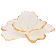 Colgante flor 29 mm doble pétalo con borde acrílico dorado - Blanco x1