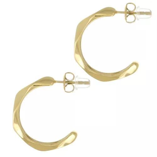 Pendientes de aro texturizados 23 mm - Acero inoxidable 304L Dorado x2