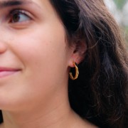 Pendientes de aro texturizados 23 mm - Acero inoxidable 304L Dorado x2