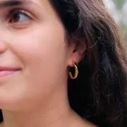 Pendientes de aro texturizados 23 mm - Acero inoxidable 304L Dorado x2