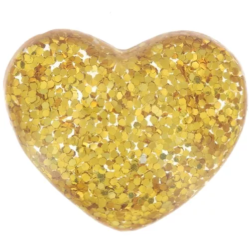 Cabujón corazón en resina transparente 14x16 mm - Brillo dorado x1