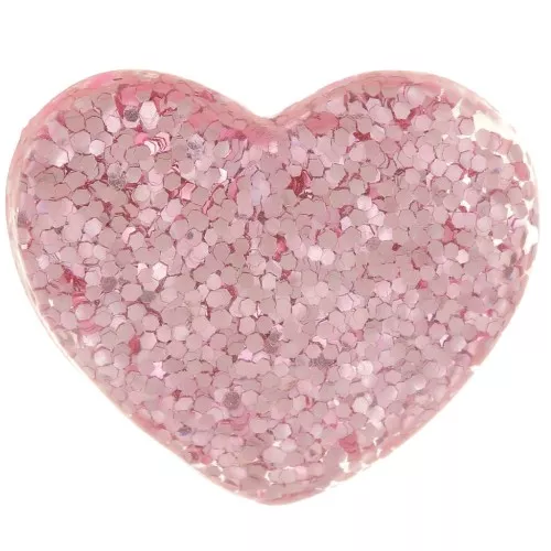Cabujón corazón resina transparente 14x16 mm - Purpurina rosa x1