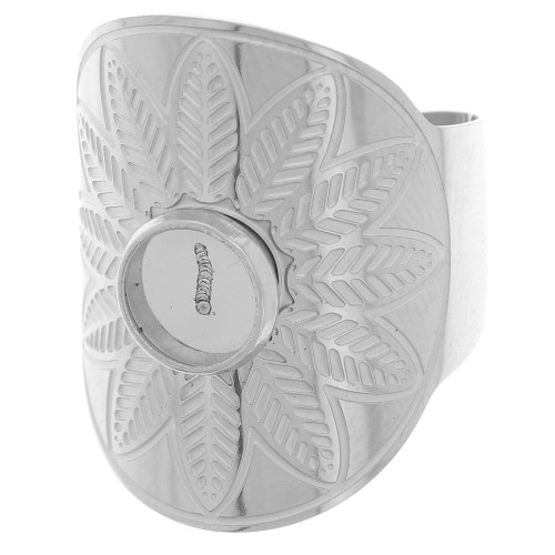 Anillo ancho étnico ajustable - cabujón de 6 mm - S. 52 a 58 - acero inoxidable 316L