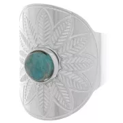 Anillo ancho étnico ajustable - cabujón de 6 mm - S. 52 a 58 - acero inoxidable 316L