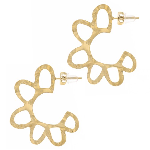 Pendientes de aro abierto martillado - 32 mm - Acero inoxidable 316L Dorado x2