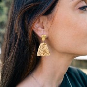 Pendientes trapecios martillados - 17x13 mm - Acero inoxidable 316L dorado x2