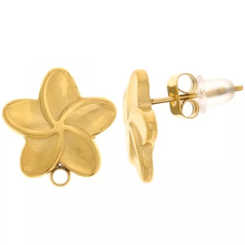 Pendientes flor - 13 mm - Acero inoxidable 304L Dorado x2