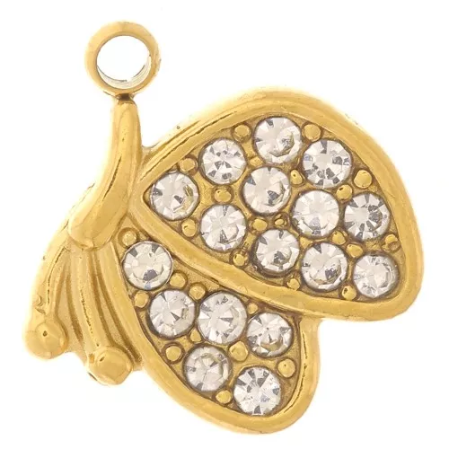 Colgante mariposa 9x10 mm - Óxidos de circonio - Acero inoxidable 304L - Dorado x1