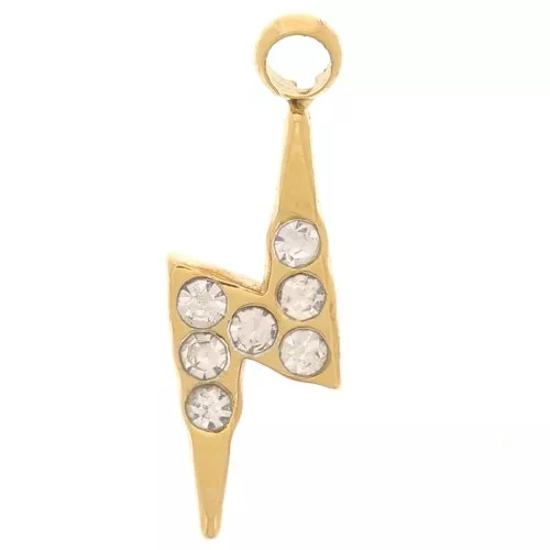 Dije de rayo 11x4 mm - Óxidos de circonio - Acero inoxidable 304L - Dorado x1