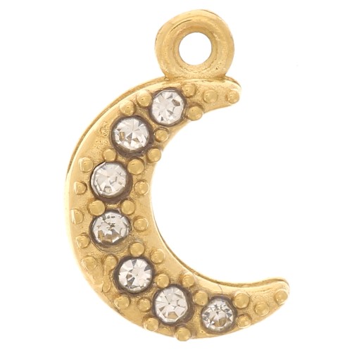 Colgante luna 10x6 mm - Óxidos de circonio - Acero inoxidable 304L - Dorado x1