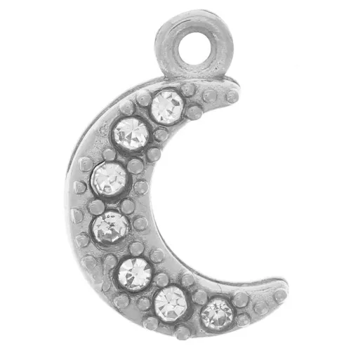 Colgante luna 10x6 mm - Óxidos de circonio - Acero inoxidable 304L x1
