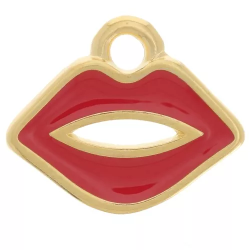 Dije de boca 11x13 mm con resina epoxi - Dorado con oro fino - Rojo x1