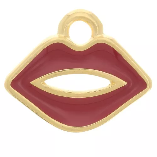 Dije de boca 11x13 mm con resina epoxi - Dorado con oro fino - Rojo oscuro x1
