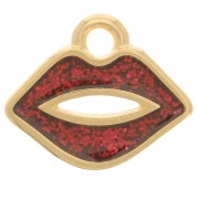 Dije de boca de 11x13 mm con resina epoxi - Dorado con oro fino - Purpurina roja x1|raw }}