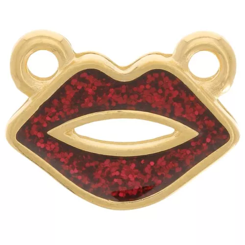 Entrepieza de boca 10x13 mm resina epoxi - Dorado con oro fino - Purpurina roja x1