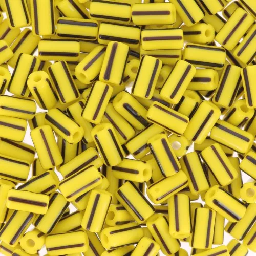 Abalorios tubos a rayas - Preciosa Ornela Rola - 7x3.5 mm Amarillo - Negro x5g