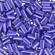 Abalorios tubos a rayas - Preciosa Ornela Rola - 7x3,5 mm Azul - Blanco x5g