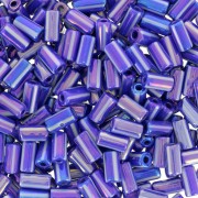 Abalorios tubos a rayas - Preciosa Ornela Rola - 7x3.5 mm Azul AB - Blanco x5g