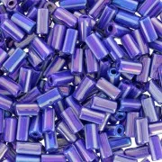 Abalorios tubos a rayas - Preciosa Ornela Rola - 7x3.5 mm Azul AB - Blanco x5g