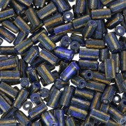 Abalorios tubos a rayas - Preciosa Ornela Rola - 7x3,5 mm Travertino azul - Blanco x5g|raw }}