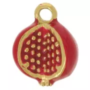 Amuleto de granada de 9 mm Resina epoxi - Acero inoxidable 316L - Dorado - Rojo x1