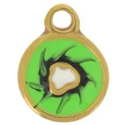 Charm Kiwi 13x10 mm Resina epoxi - Acero inoxidable 316L Dorado - Verde - Marrón x1
