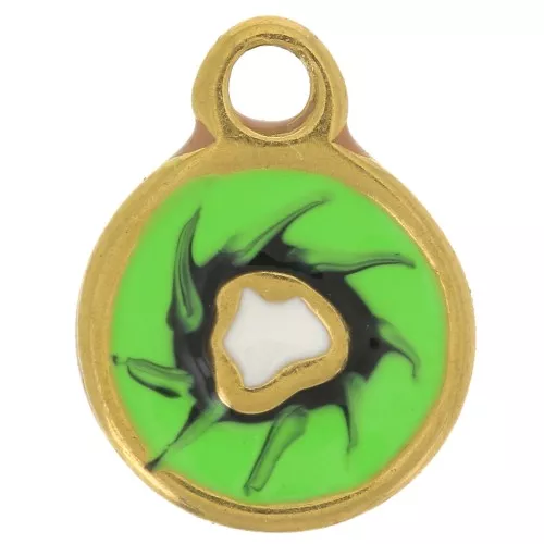 Charm Kiwi 13x10 mm Resina epoxi - Acero inoxidable 316L Dorado - Verde - Marrón x1