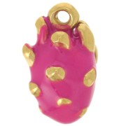 Amuleto de fruta de dragón 13x8mm Resina epoxi - Acero inoxidable 316L dorado - Rosa x1