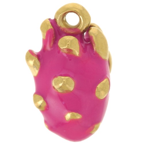 Amuleto de fruta de dragón 13x8mm Resina epoxi - Acero inoxidable 316L dorado - Rosa x1