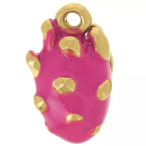 Amuleto de fruta de dragón 13x8mm Resina epoxi - Acero inoxidable 316L dorado - Rosa x1