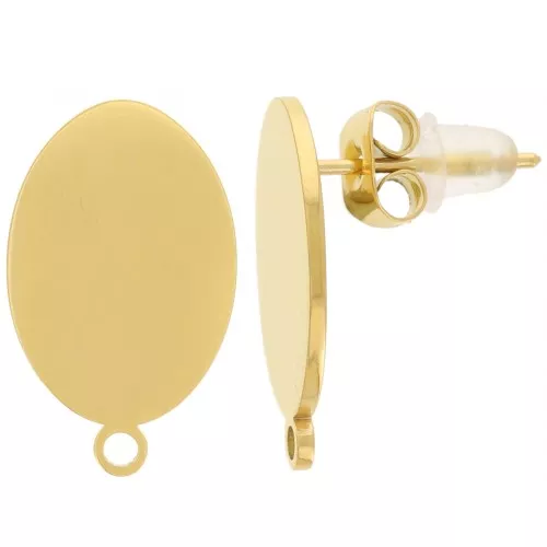 Pendientes ovalados lisos 14x10 mm - Acero inoxidable 316L dorado x2