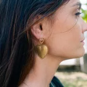 Pendientes corazón hueco con bolitas 15x13mm Acero inoxidable dorado 304L x2