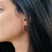 Pendientes de aro redondo con hilo de grano de arroz - 20 mm - Acero inoxidable 316L dorado x2